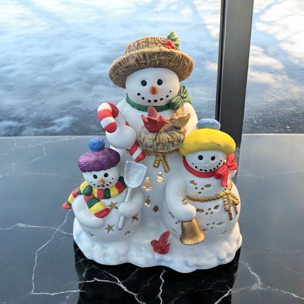 PartyLite RETIRED Snowbell Tealight Holder Snowman Holiday Christmas Candy Cane